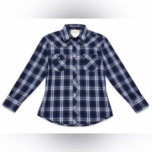 Wrangler Western Shirts Pearl Snap Button Up Plaid Shirt Navy Blue Large